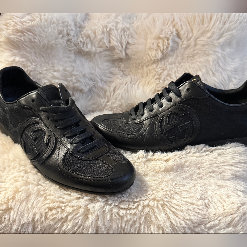 Authentic Gucci Monogram Nappa Canvas & Leather Sneakers - Picture 7 of 8